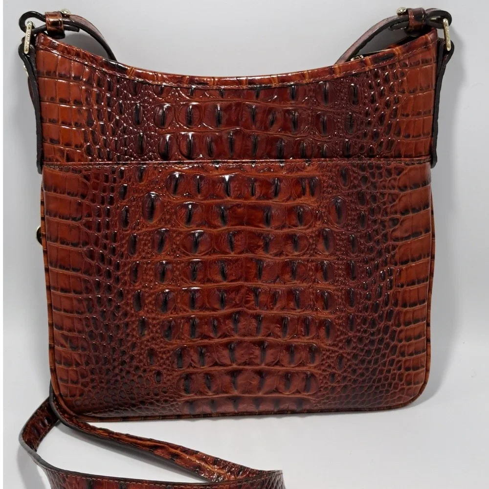 Brahmin Katie Pecan Melbourne Croc Embossed Leather Crossbody Bag Brown - Picture 4 of 16